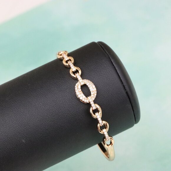 Rose Gold Bangle with Diamond-Accented Oval Chain Link Design, XPBL0590 - Picture 9 of 12